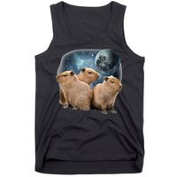 Three Capybaras And Moon Funny Capybara Humor Parody Tank Top
