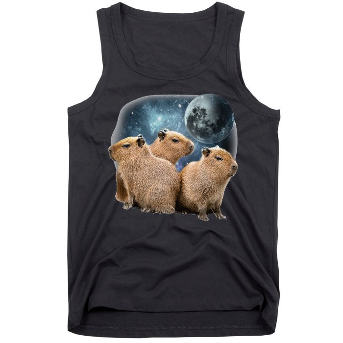 Three Capybaras And Moon Funny Capybara Humor Parody Tank Top