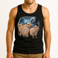 Three Capybaras And Moon Funny Capybara Humor Parody Tank Top