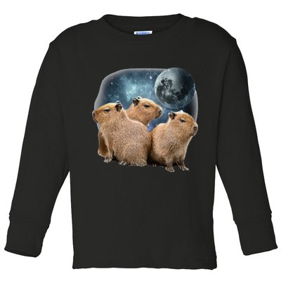 Three Capybaras And Moon Funny Capybara Humor Parody Toddler Long Sleeve Shirt