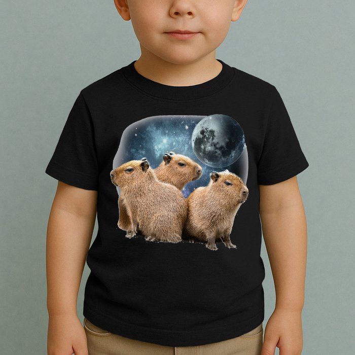 Three Capybaras And Moon Funny Capybara Humor Parody Toddler T-Shirt