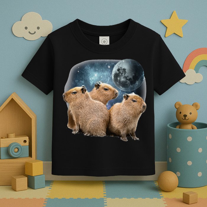 Three Capybaras And Moon Funny Capybara Humor Parody Toddler T-Shirt