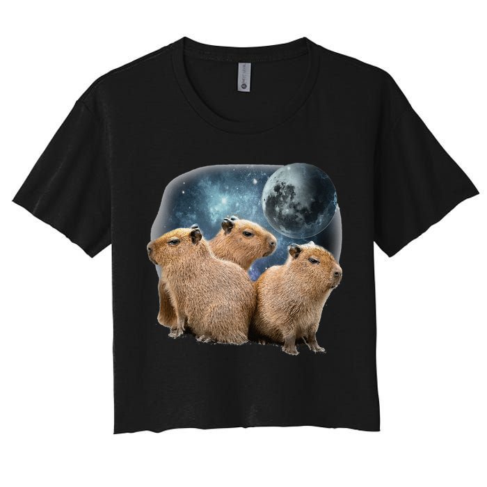 Three Capybaras And Moon Funny Capybara Humor Parody Crop Top