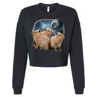 Three Capybaras And Moon Funny Capybara Humor Parody Cropped Pullover Crew
