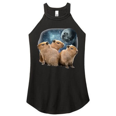 Three Capybaras And Moon Funny Capybara Humor Parody Women's Perfect Tri Rocker Tank