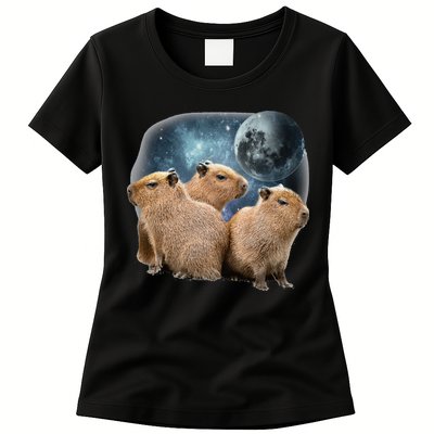Three Capybaras And Moon Funny Capybara Humor Parody Womens T-Shirt
