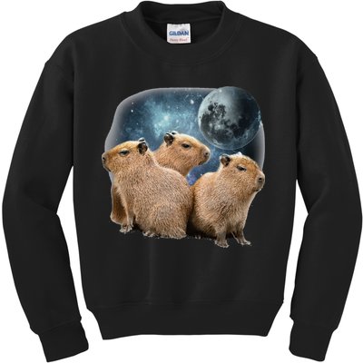Three Capybaras And Moon Funny Capybara Humor Parody Kids Sweatshirt