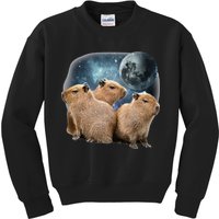 Three Capybaras And Moon Funny Capybara Humor Parody Kids Sweatshirt