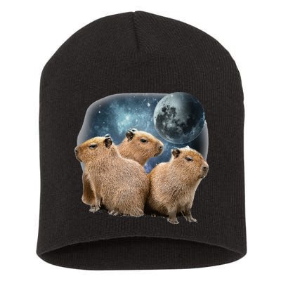 Three Capybaras And Moon Funny Capybara Humor Parody Short Acrylic Beanie