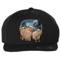 Three Capybaras And Moon Funny Capybara Humor Parody Wool Snapback Cap