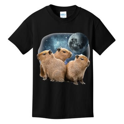 Three Capybaras And Moon Funny Capybara Humor Parody Kids T-Shirt