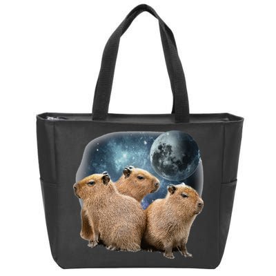 Three Capybaras And Moon Funny Capybara Humor Parody Zip Tote Bag