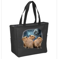 Three Capybaras And Moon Funny Capybara Humor Parody Zip Tote Bag
