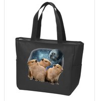 Three Capybaras And Moon Funny Capybara Humor Parody Zip Tote Bag