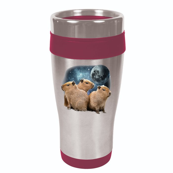 Three Capybaras And Moon Funny Capybara Humor Parody 16oz Travel Tumbler