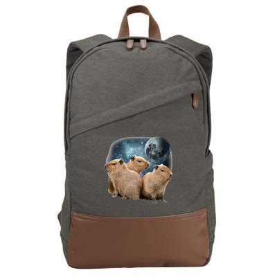 Three Capybaras And Moon Funny Capybara Humor Parody Cotton Canvas Backpack