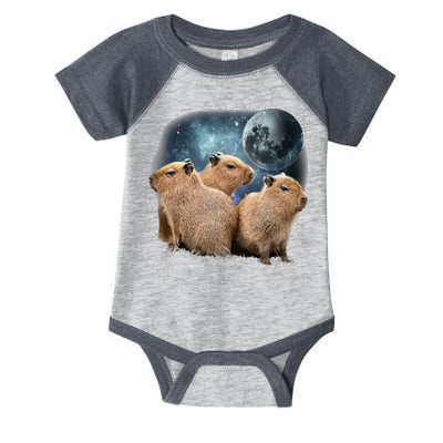 Three Capybaras And Moon Funny Capybara Humor Parody Infant Baby Jersey Bodysuit