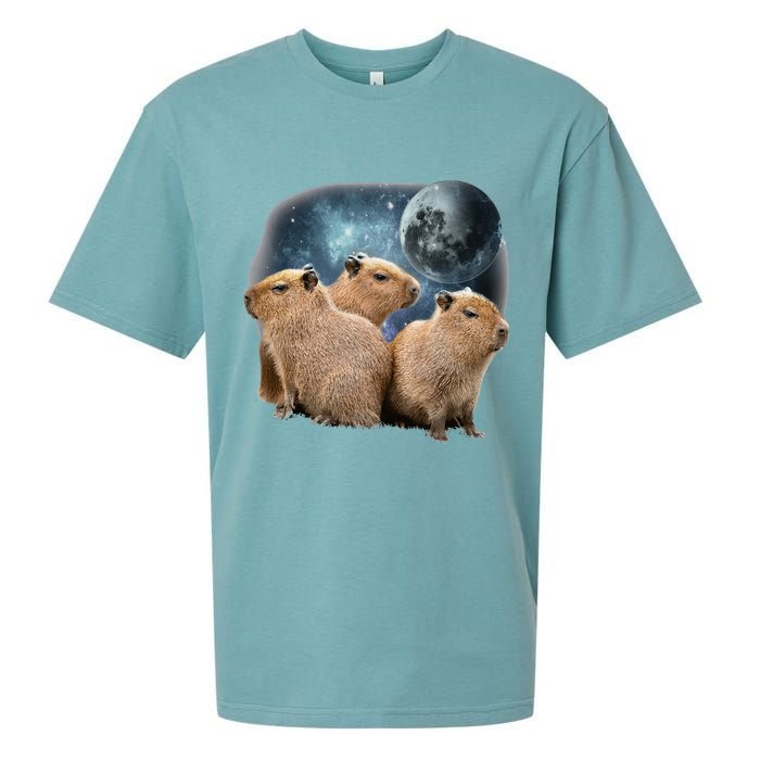 Three Capybaras And Moon Funny Capybara Humor Parody Sueded Cloud Jersey T-Shirt