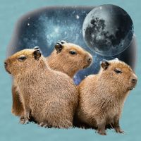 Three Capybaras And Moon Funny Capybara Humor Parody Sueded Cloud Jersey T-Shirt