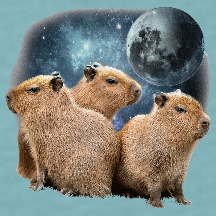 Three Capybaras And Moon Funny Capybara Humor Parody Sueded Cloud Jersey T-Shirt
