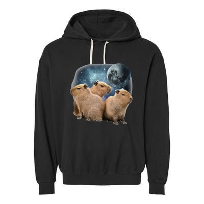 Three Capybaras And Moon Funny Capybara Humor Parody Garment-Dyed Fleece Hoodie