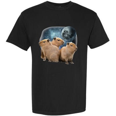 Three Capybaras And Moon Funny Capybara Humor Parody Garment-Dyed Heavyweight T-Shirt