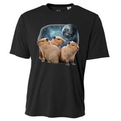 Three Capybaras And Moon Funny Capybara Humor Parody Cooling Performance Crew T-Shirt