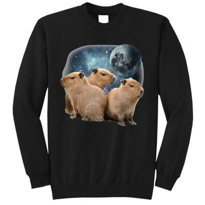 Three Capybaras And Moon Funny Capybara Humor Parody Sweatshirt