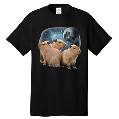 Three Capybaras And Moon Funny Capybara Humor Parody Tall T-Shirt