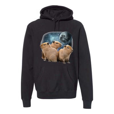 Three Capybaras And Moon Funny Capybara Humor Parody Premium Hoodie