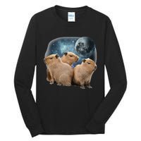 Three Capybaras And Moon Funny Capybara Humor Parody Tall Long Sleeve T-Shirt