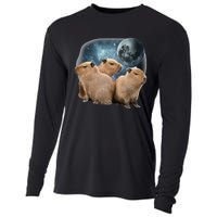 Three Capybaras And Moon Funny Capybara Humor Parody Cooling Performance Long Sleeve Crew