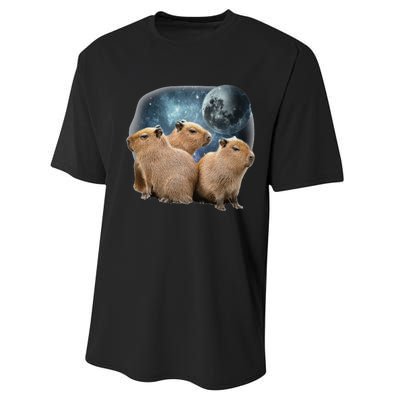 Three Capybaras And Moon Funny Capybara Humor Parody Performance Sprint T-Shirt