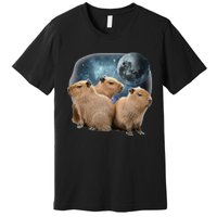 Three Capybaras And Moon Funny Capybara Humor Parody Premium T-Shirt