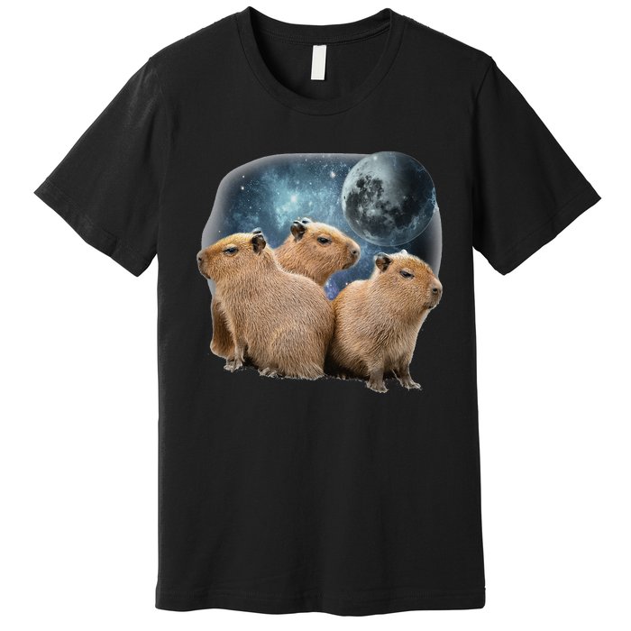 Three Capybaras And Moon Funny Capybara Humor Parody Premium T-Shirt