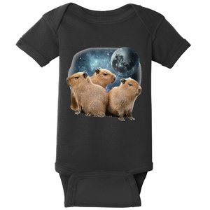 Three Capybaras And Moon Funny Capybara Humor Parody Baby Bodysuit