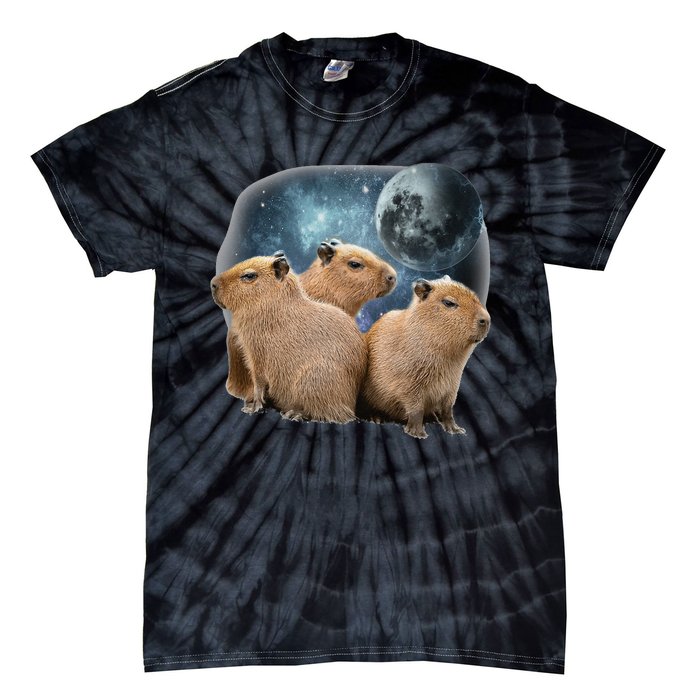 Three Capybaras And Moon Funny Capybara Humor Parody Tie-Dye T-Shirt