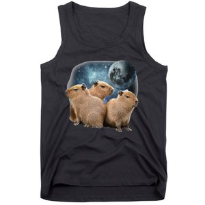 Three Capybaras And Moon Funny Capybara Humor Parody Tank Top