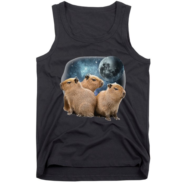 Three Capybaras And Moon Funny Capybara Humor Parody Tank Top