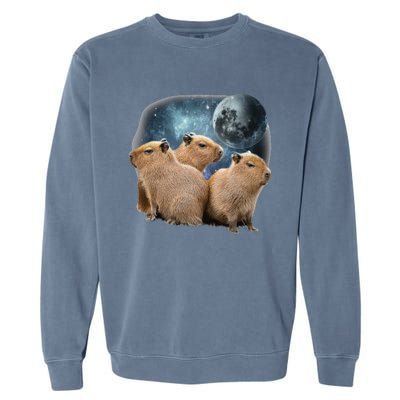 Three Capybaras And Moon Funny Capybara Humor Parody Garment-Dyed Sweatshirt