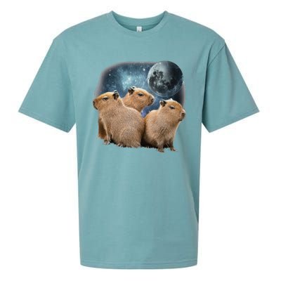 Three Capybaras And Moon Funny Capybara Humor Parody Sueded Cloud Jersey T-Shirt