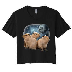 Three Capybaras and Moon Funny Capybara Humor Parody Women's Crop Top Tee