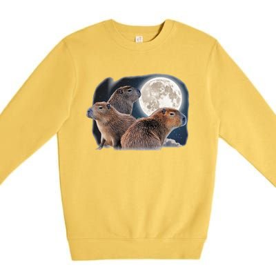 Three Capybaras And Moon Funny Capybara Humor Parody Premium Crewneck Sweatshirt