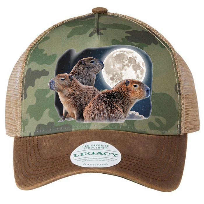Three Capybaras And Moon Funny Capybara Humor Parody Legacy Tie Dye Trucker Hat