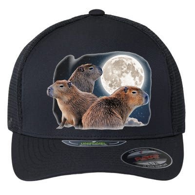 Three Capybaras And Moon Funny Capybara Humor Parody Flexfit Unipanel Trucker Cap