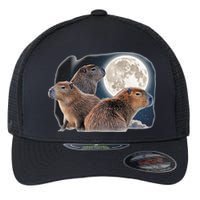 Three Capybaras And Moon Funny Capybara Humor Parody Flexfit Unipanel Trucker Cap
