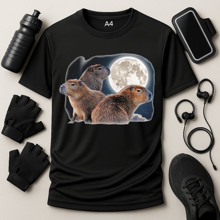 Three Capybaras And Moon Funny Capybara Humor Parody Performance Shirt