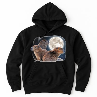 Three Capybaras And Moon Funny Capybara Humor Parody Hoodie