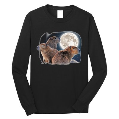 Three Capybaras And Moon Funny Capybara Humor Parody Long Sleeve Shirt