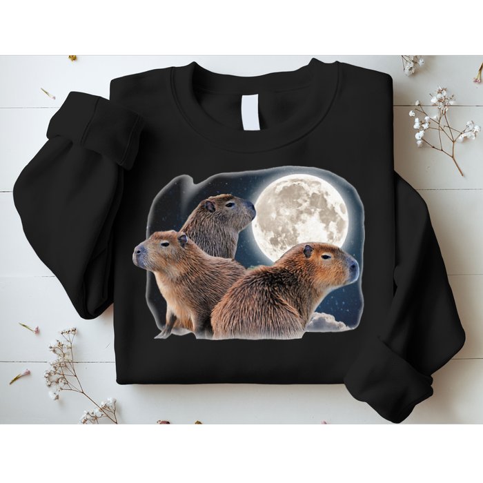 Three Capybaras And Moon Funny Capybara Humor Parody Sweatshirt